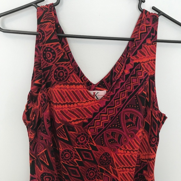 R & K Originals Dropped Waist Red & Black Tribal Print Maxi Dress 10 - Picture 9 of 9